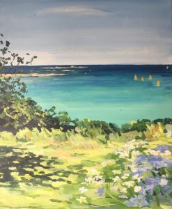 petites voiles oranges sur la mer turquoise