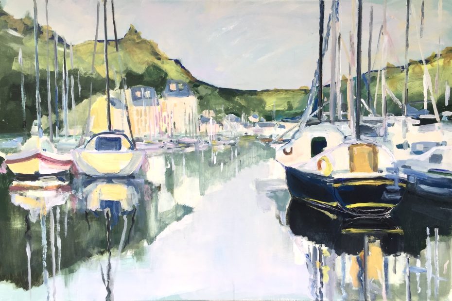 Peinture du Port de Mordaix et ses voiliers