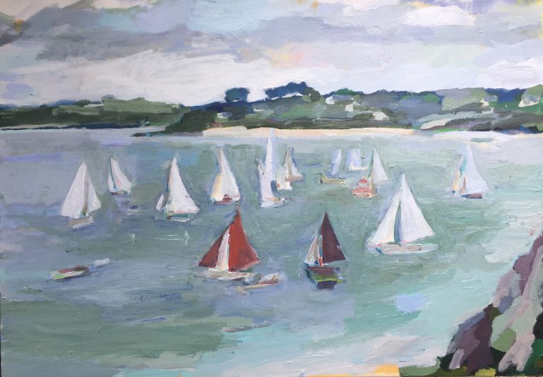 voiles blanches sur l'Aber Benoît par un temps gris